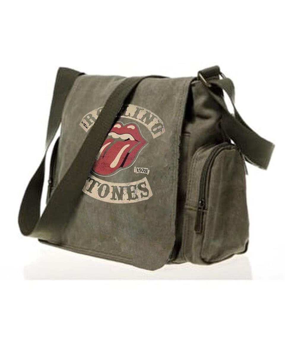 Rolling Stones Vintage Baskılı Unisex Yeşil Postacı Çantası