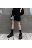 Sad Bear Girl Baskılı Siyah Unisex Penye Şort