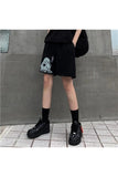 Sad Bear Girl Baskılı Siyah Unisex Penye Şort