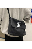 Sailor Moon Baskılı Vintage Unisex Gri Kot Postacı Çantası