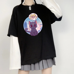 Sailor Moon Unisex Oversize Fake Kollu Beyaz T-Shirt