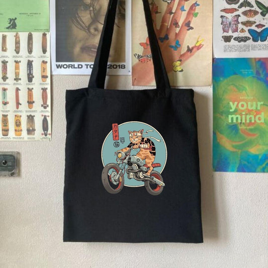 Samurai Cat Siyah Bez Çanta