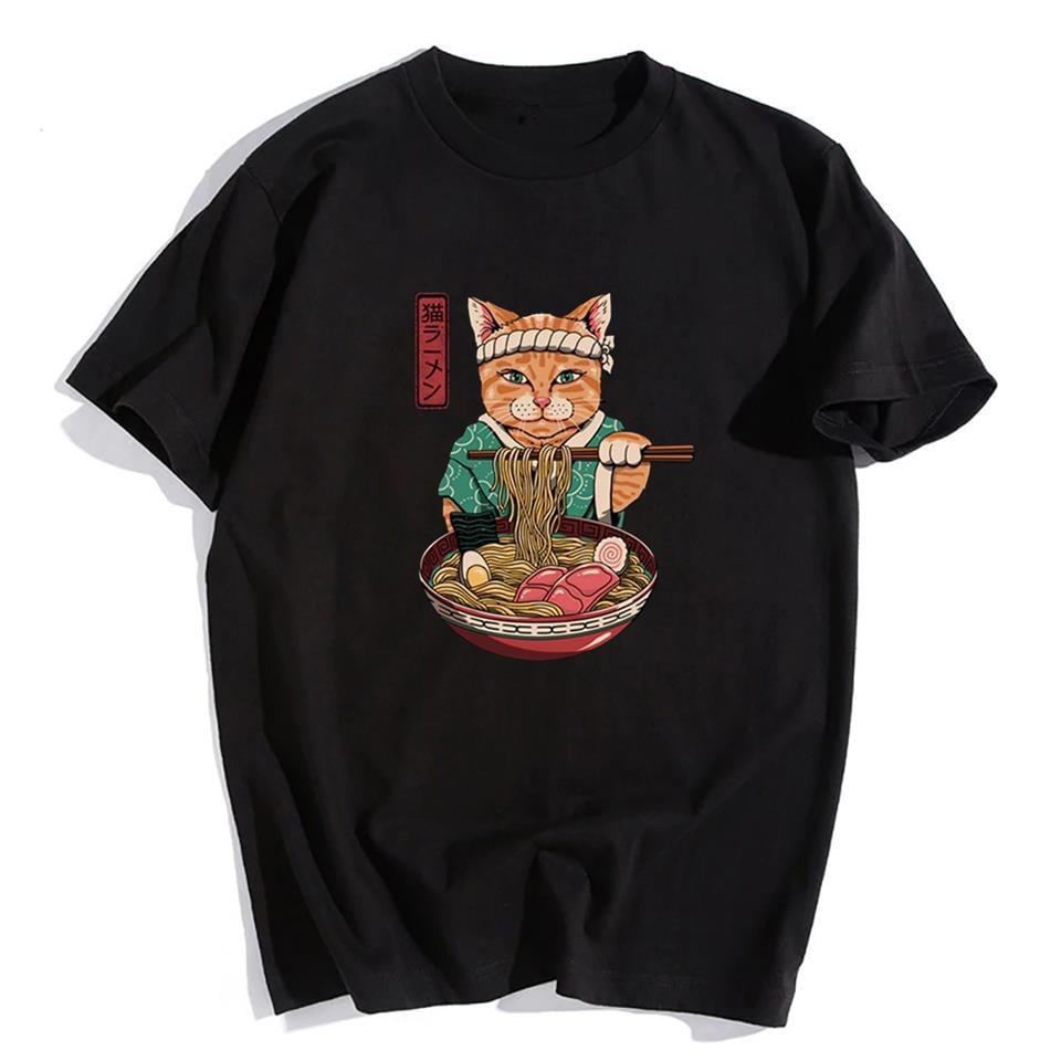 Samurai Cat Spaghetti Siyah Unisex Oversize T-shirt