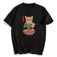 Samurai Cat Spaghetti Siyah Unisex Oversize T-shirt