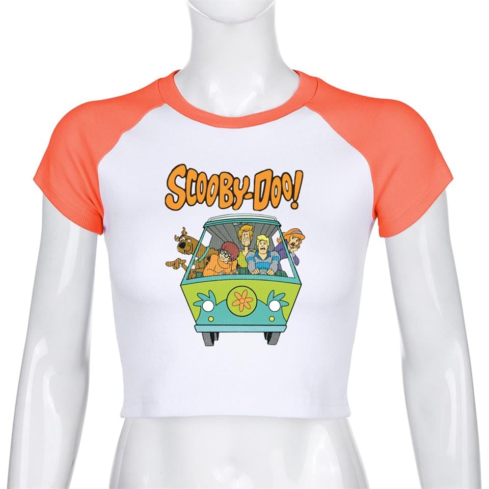 Scooby-Doo Baskılı Reglan Kol Beyaz Crop