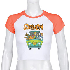 Scooby-Doo Baskılı Reglan Kol Beyaz Crop