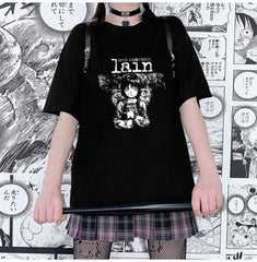 Serial Experiments Lain Siyah Unisex Oversize T-shirt