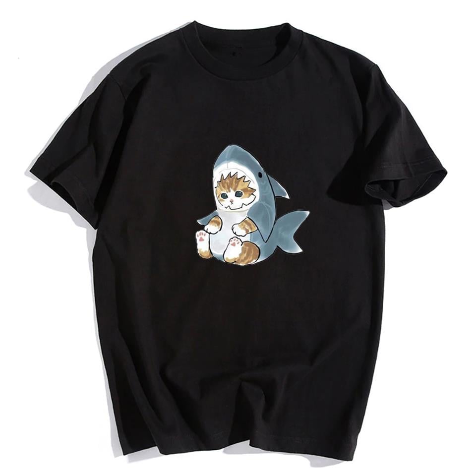 Shark Cat Siyah Unisex Oversize T-shirt