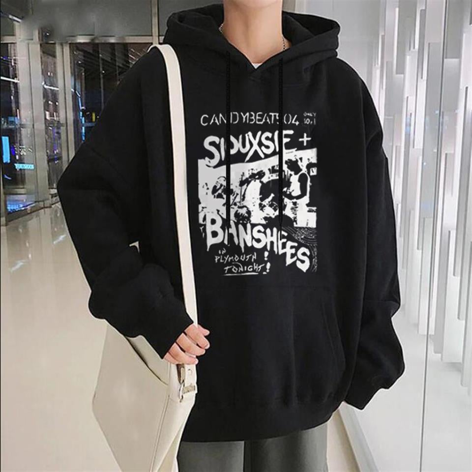 Siouxsie Banshees Baskılı Siyah Unisex Oversize Kapüşonlu Sweatshirt