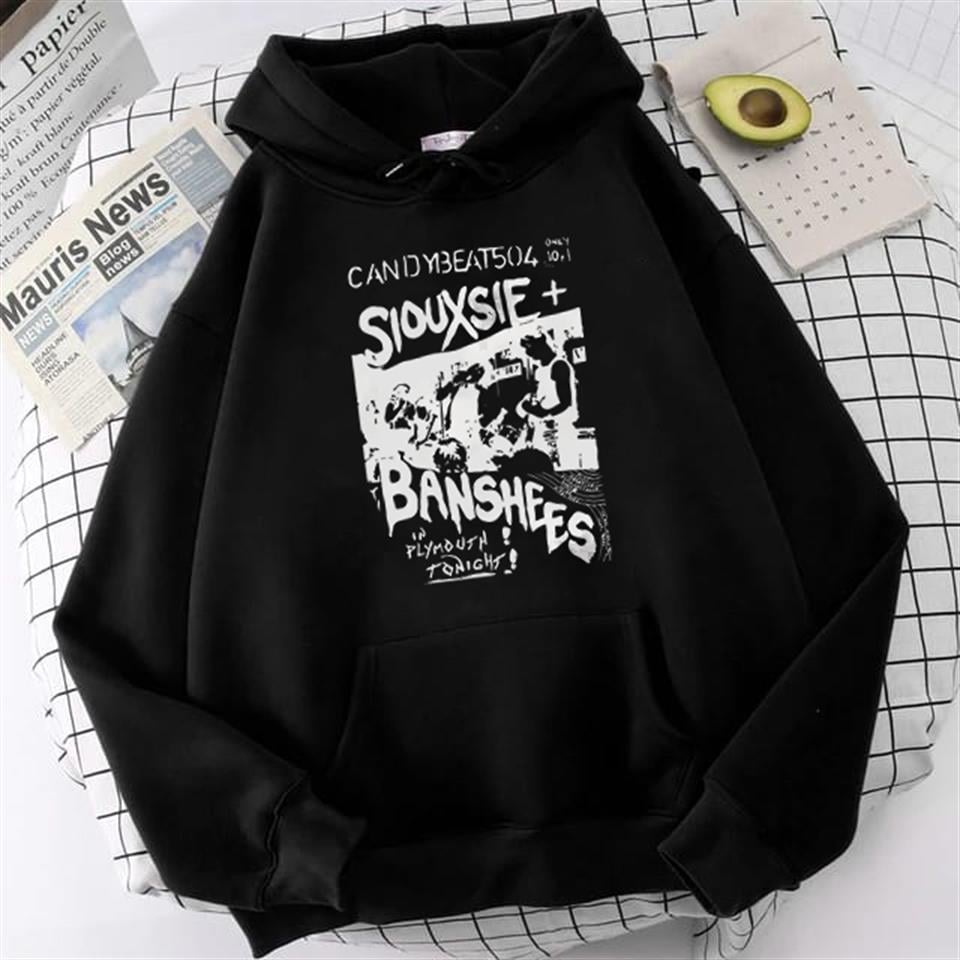 Siouxsie Banshees Baskılı Siyah Unisex Oversize Kapüşonlu Sweatshirt