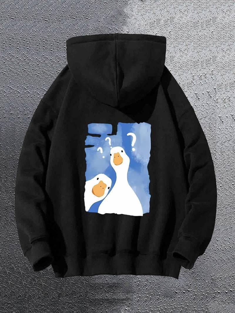 Sırt Baskılı Cute Duck Siyah Kapşonlu Sweatshirt