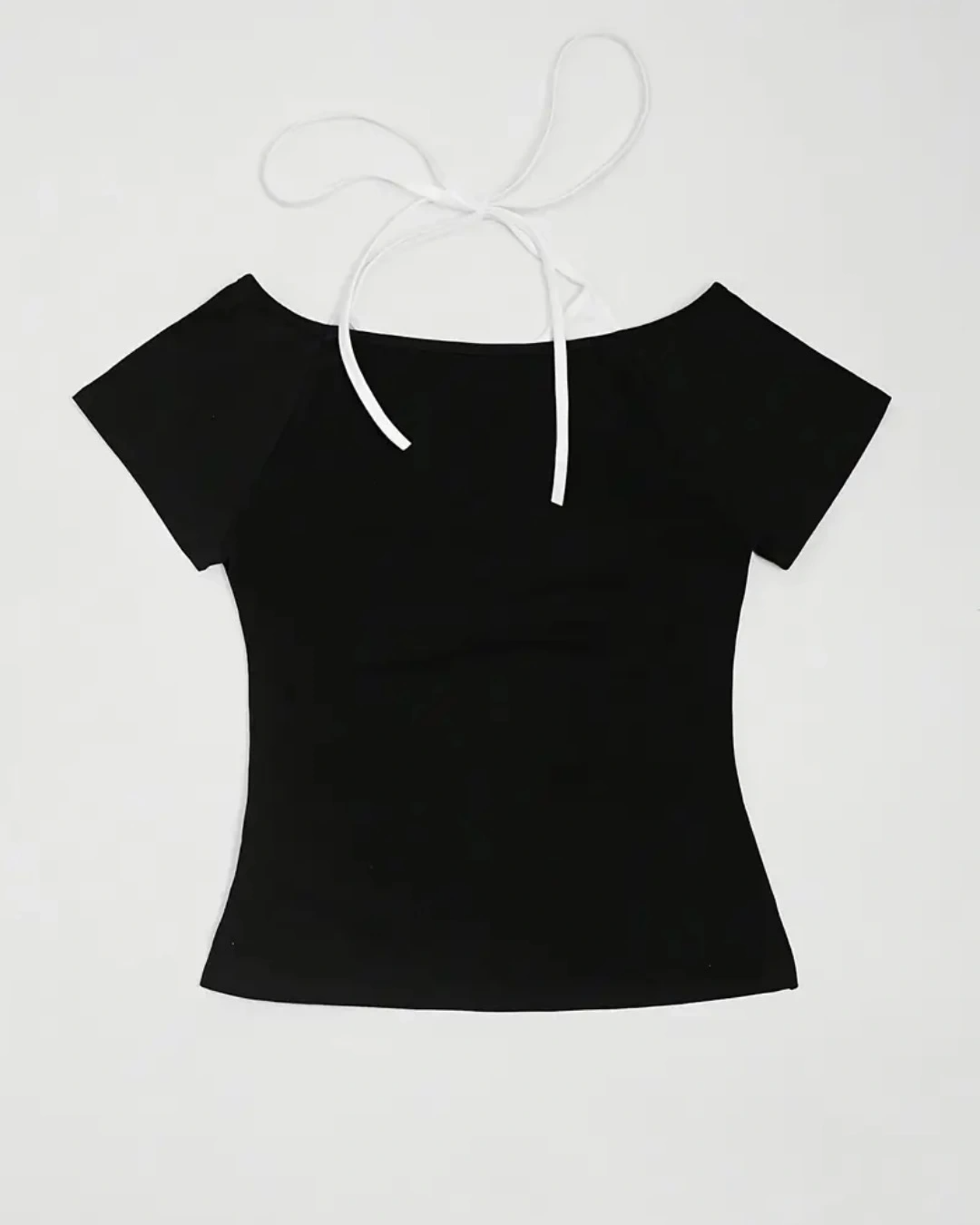 Siyah Gothic Red Love Yaka Ek Askılı Kısa Kollu Full Body Crop