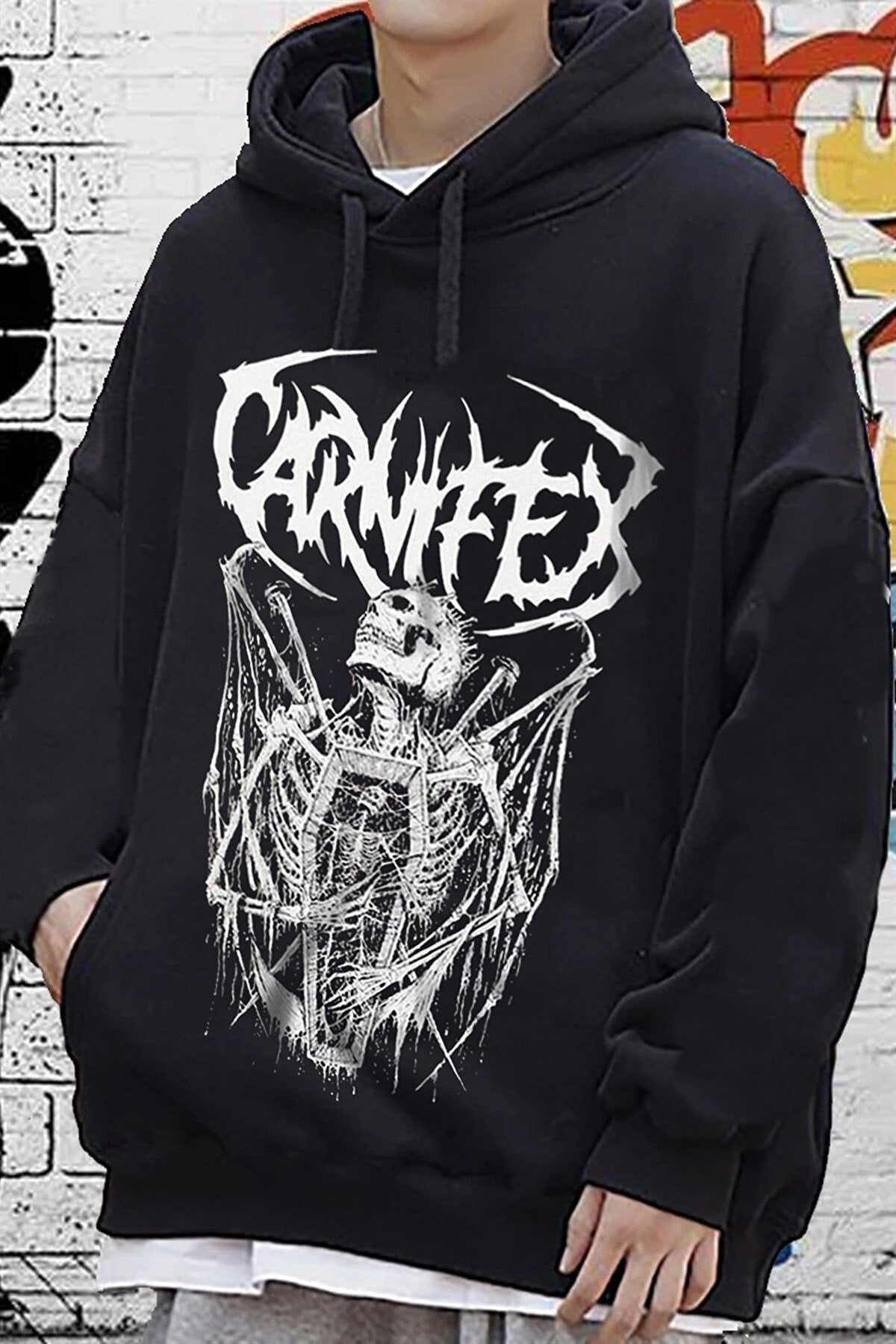 Siyah Gothic Rock Grubu Carnifex Kapüşonlu Hoodie