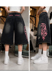 Siyah Taşlamalı Grunge Pembe Tribal Baskılı Harajuku Y2K Unisex Şort
