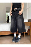 Siyah Yıkamalı Kumaş Y2K Unisex Baggy Oversize Kalıp Kot Pantolon Şort