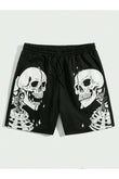 Skeleton Baskılı Siyah Unisex Penye Şort