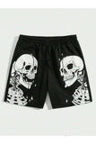 Skeleton Baskılı Siyah Unisex Penye Şort