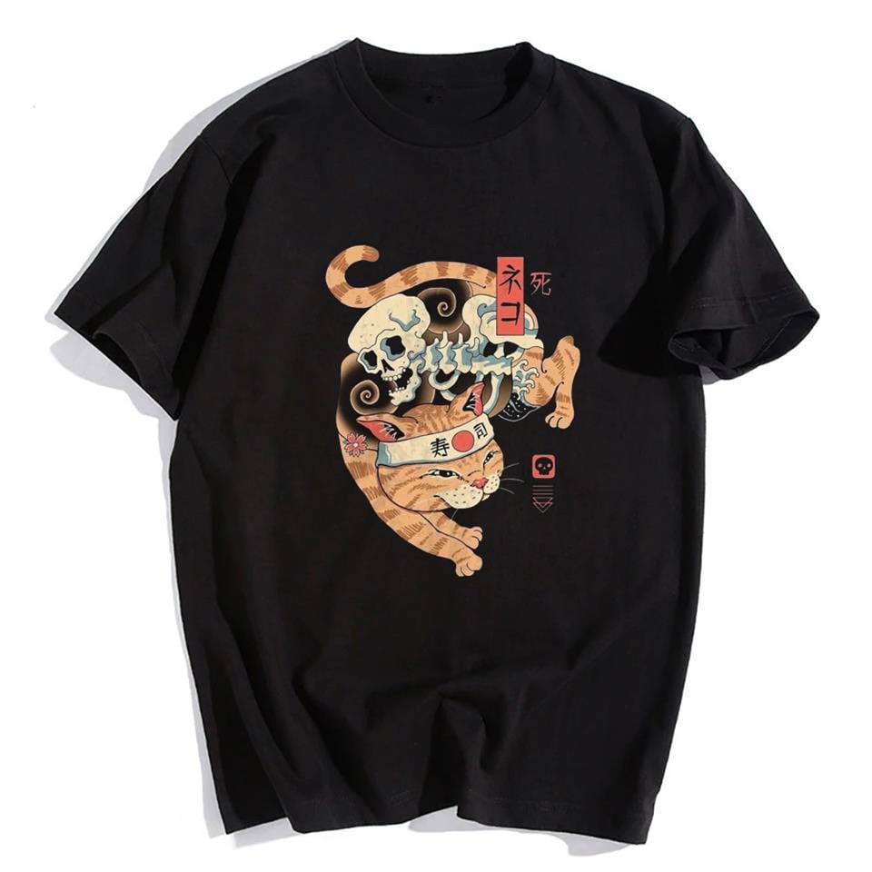 Skeleton Cat Siyah Unisex Oversize T-shirt