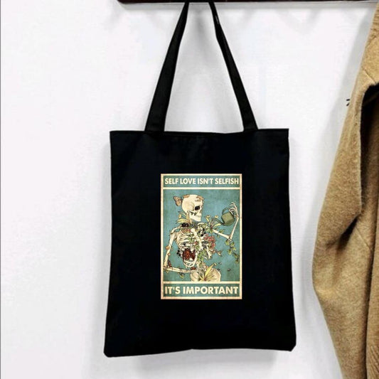 Skeleton Siyah Bez Çanta