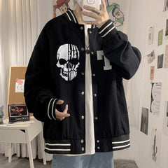 Skull Live Fast Die Young Baskılı Unisex Oversize Siyah Kolej Ceket