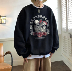 Skulls In Love Baskılı Siyah Unisex Oversize Bisiklet Yaka Sweatshirt