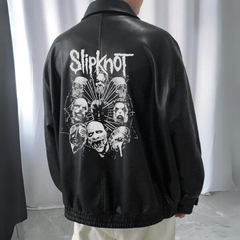 Slipknot Baskılı Streetwear Siyah Oversize Unisex Astarlı Deri Ceket