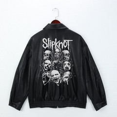 Slipknot Baskılı Streetwear Siyah Oversize Unisex Astarlı Deri Ceket