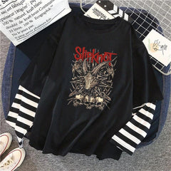 Slipknot Goat & Skulls Baskılı Fake Sleeves Unisex Siyah T-shirt