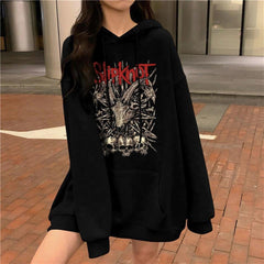 Slipknot Goat Skulls Baskılı Siyah Unisex Oversize Kapüşonlu Sweatshirt