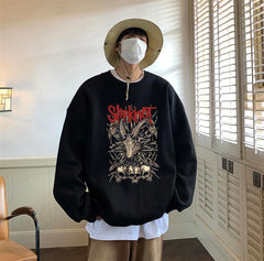 Slipknot Goat & Skulls Baskılı Siyah Unisex Oversize Bisiklet Yaka Sweatshirt