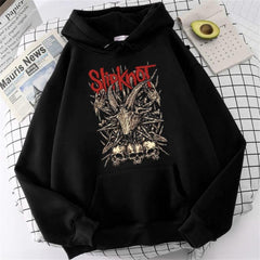 Slipknot Goat Skulls Baskılı Siyah Unisex Oversize Kapüşonlu Sweatshirt