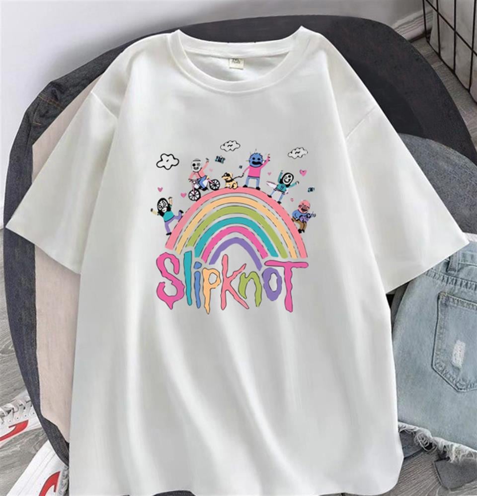 Slipknot Rainbow Baskılı Beyaz Unisex Oversize T-shirt