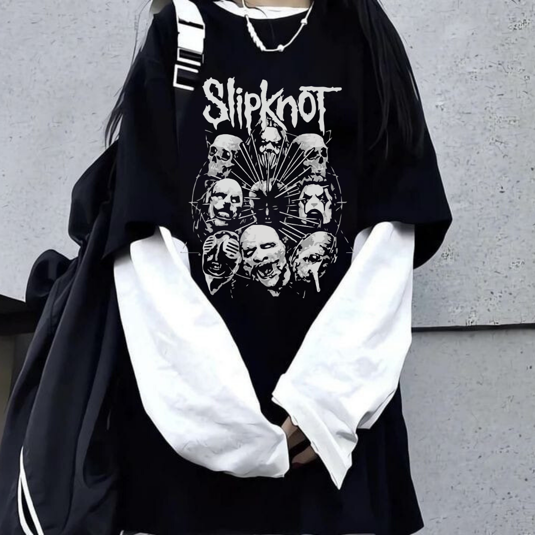 Slipknot Unisex Oversize Fake Kollu Beyaz T-Shirt