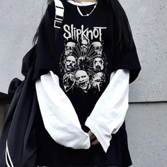 Slipknot Unisex Oversize Fake Kollu Beyaz T-Shirt