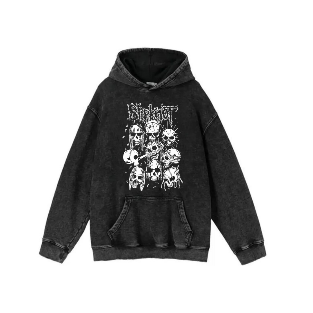 Yıkamalı Kumaş Rock Serisi Slipknot Kapüşonlu Hoodie Sweatshirt