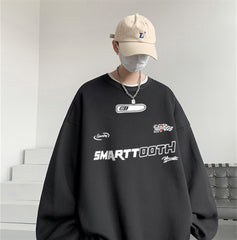 Smarttooth Baskılı Siyah Unisex Oversize Bisiklet Yaka Sweatshirt