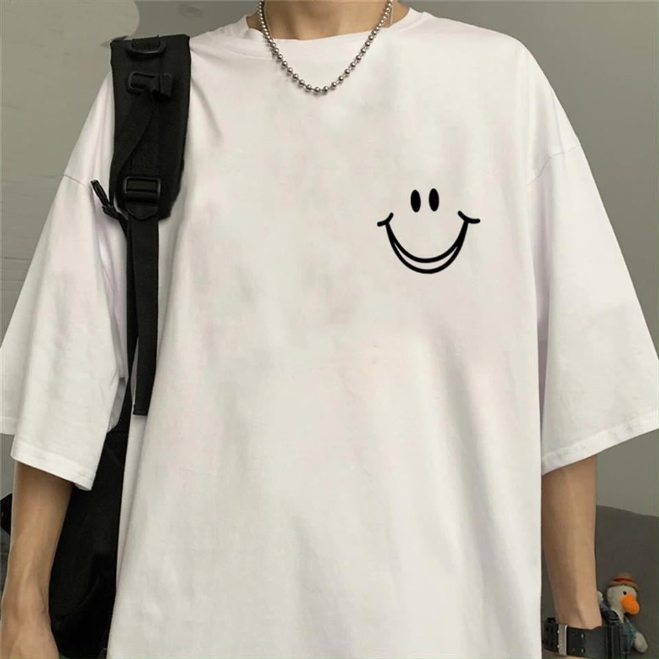 Smile Baskılı Beyaz Unisex Oversize T-shirt