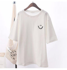 Smile Baskılı Beyaz Unisex Oversize T-shirt