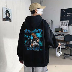 Snoop Dogg Blue Baskılı Siyah Unisex Oversize Kapüşonlu Sweatshirt