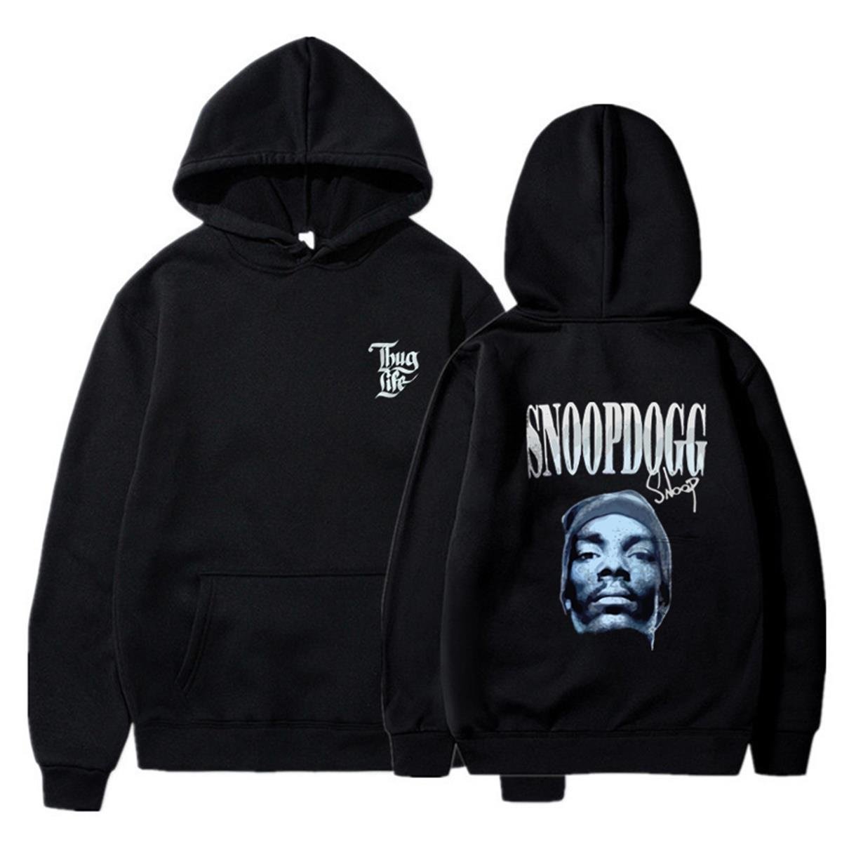 SnoopDogg Baskılı Siyah Unisex Oversize Kapüşonlu Sweatshirt