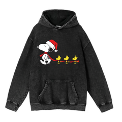 New Year Yıkamalı Snoopy Vintage Kapüşonlu Sweatshirt