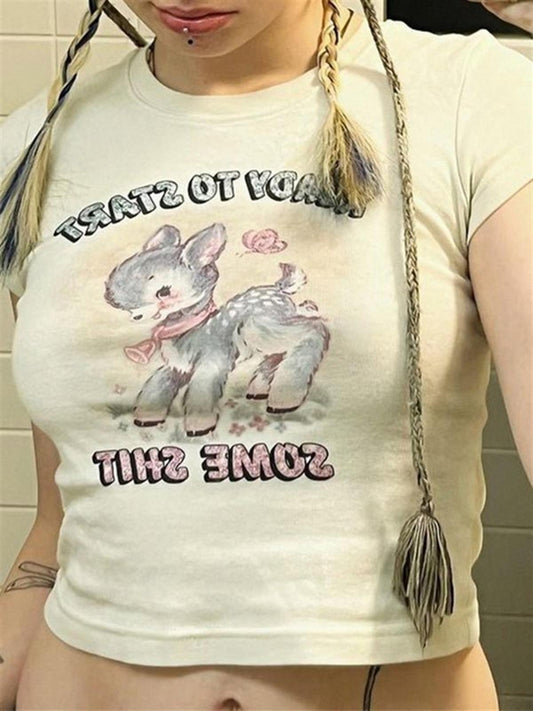 Some Sht Baskılı Beyaz Crop