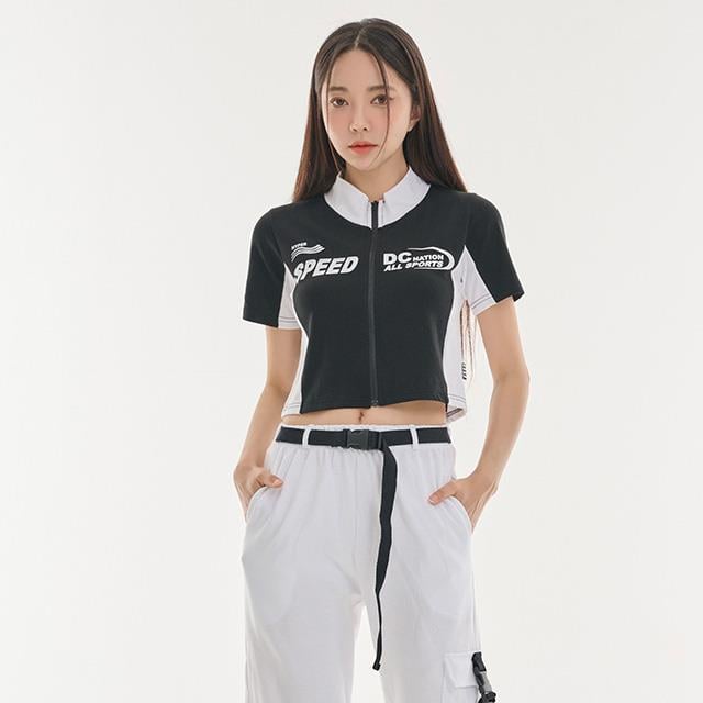 Speed Baskılı Fermuarlı Crop Top