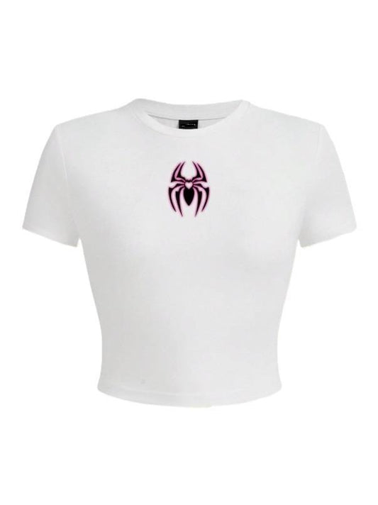 Spider Baskılı Beyaz Crop