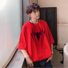 Spider Baskılı Kırmızı Unisex Oversize T-shirt