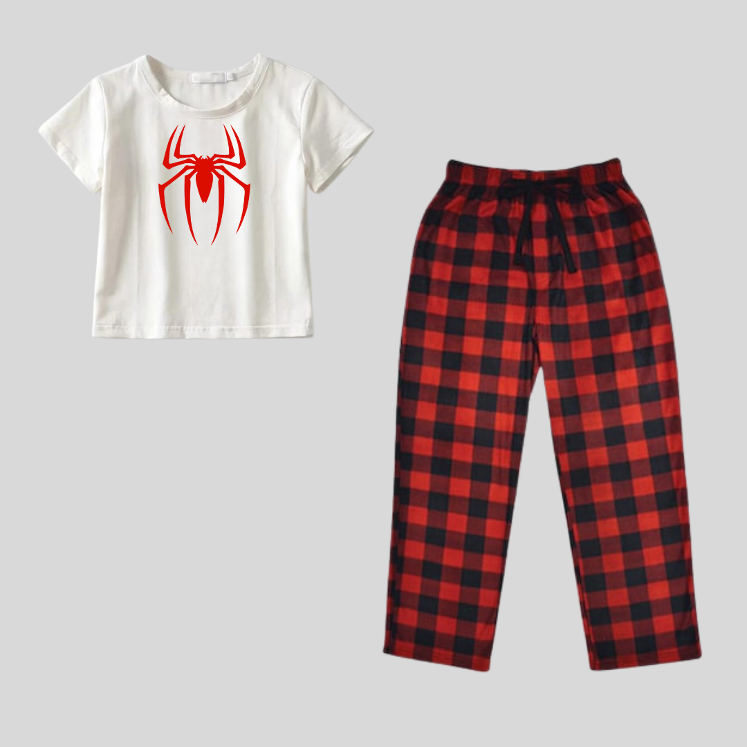 Spider Baskılı Siyah Unisex Oversize Crop  Alt Üst 2 L.i Takım