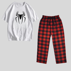 Spider Baskılı Siyah Unisex Oversize Kısa Kol  Alt Üst 2 L.i Takım