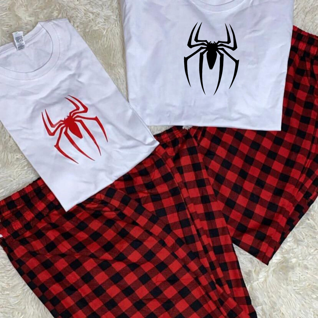 Spider Baskılı Siyah Unisex Oversize Kısa Kol  Alt Üst 2 L.i Takım