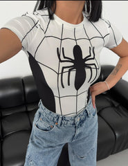 Spider Dijital Baskılı Crop Bluz