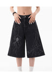 Spider Graphic Unisex Oversize Siyah Jean Şort